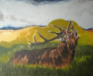 Bellowing stag, acrylic, 20"x16"